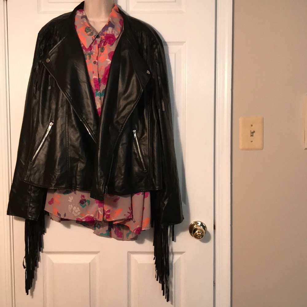 24 eloquii faux leather fringed moto jacket NWT